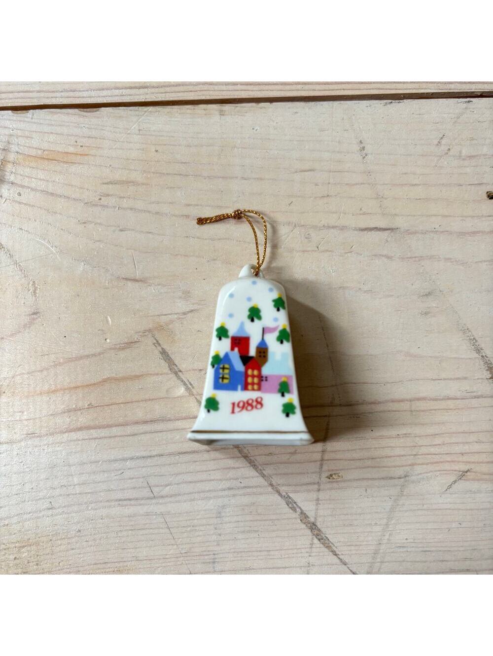 Lillian Vernon LVC Vintage 1988 Porcelain Christmas Bell Ornament Houses